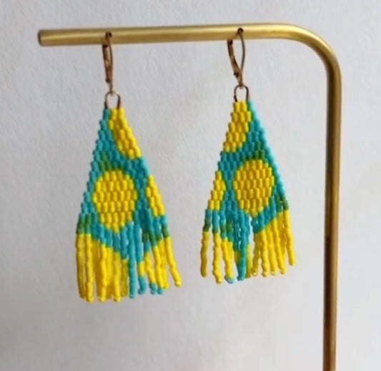 Boucles d'oreilles CITRONS triangles à franges